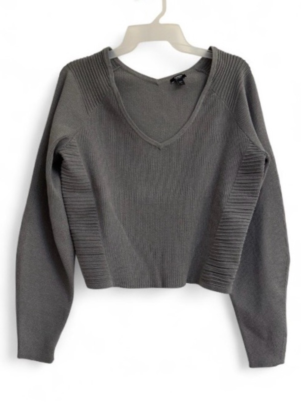 Express Grey Ribbed V-Neck Sweater Size Small
